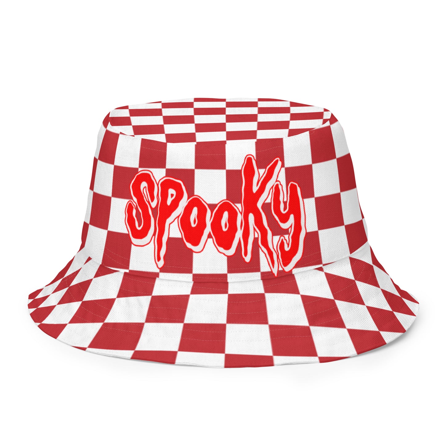 SPOOKY red/white checker Reversible bucket hat