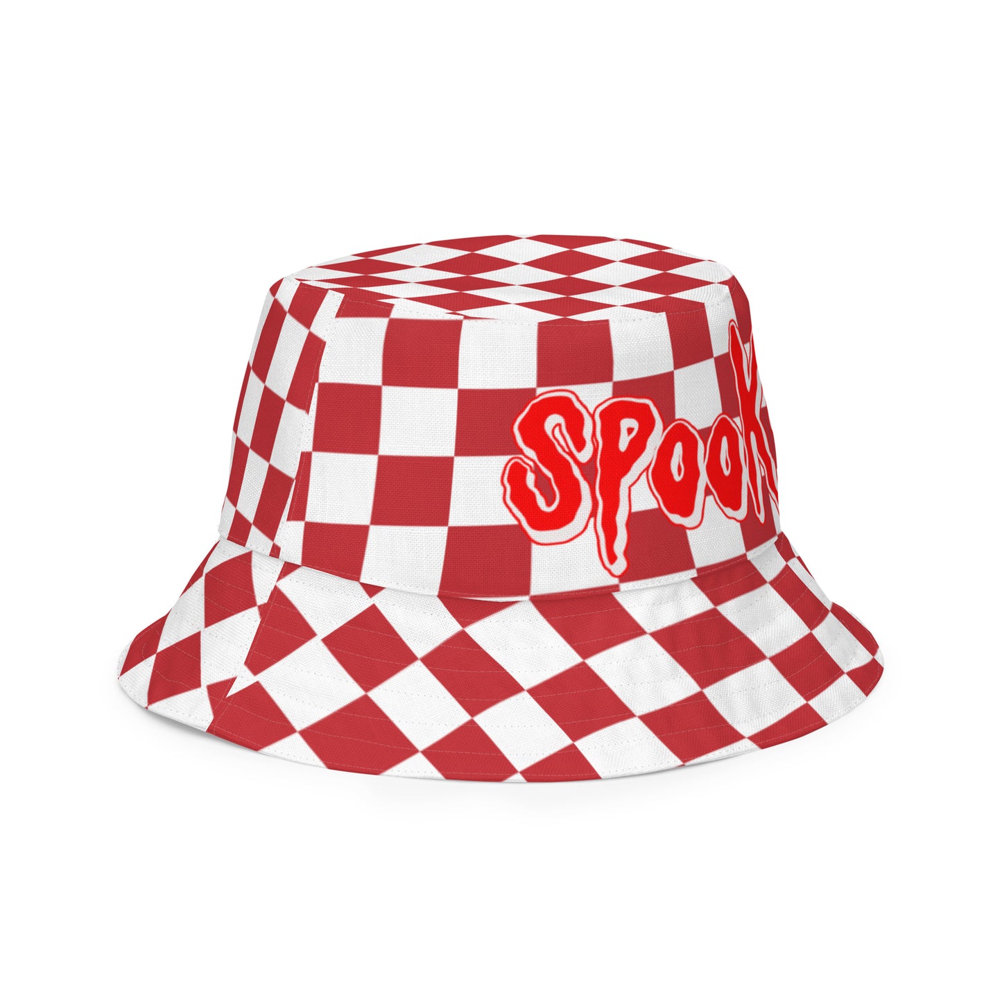 SPOOKY red/white checker Reversible bucket hat