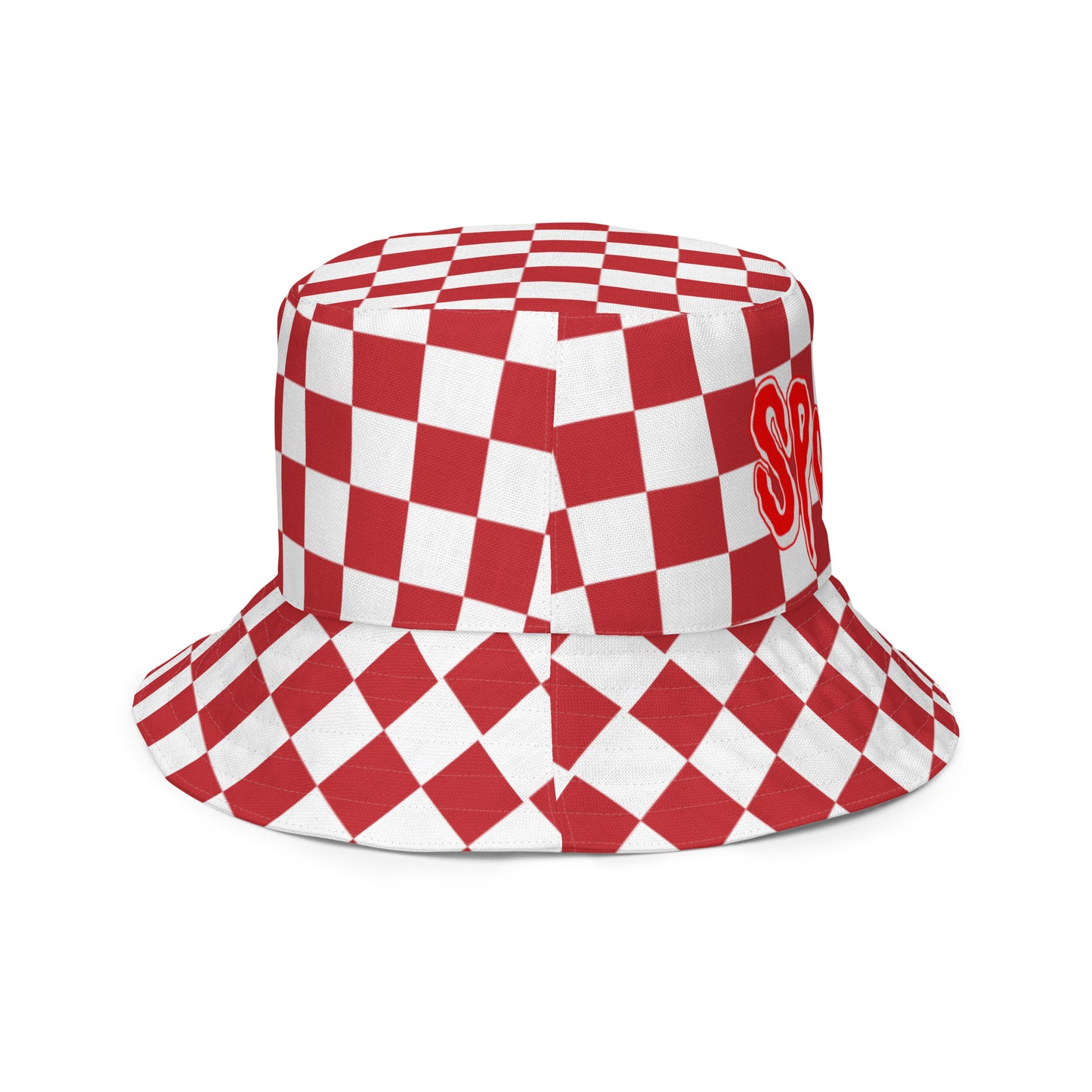 SPOOKY red/white checker Reversible bucket hat